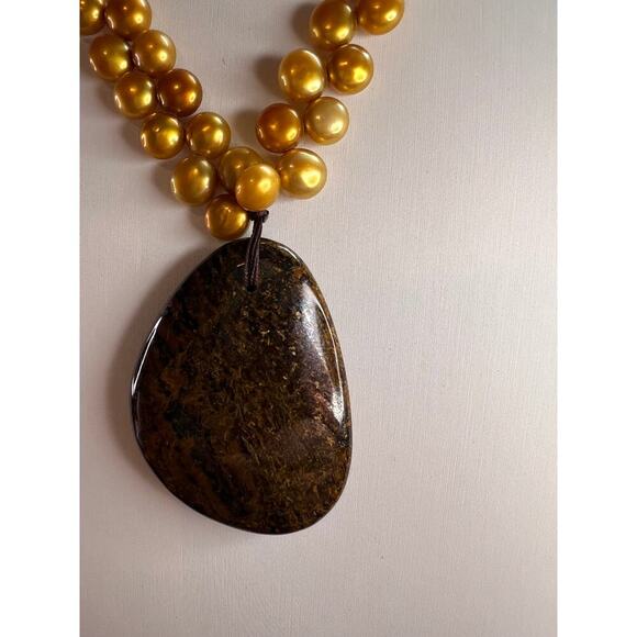 NEW freshwater pearl and bronzite necklace with sterling silver clasp - Picture 10 of 11